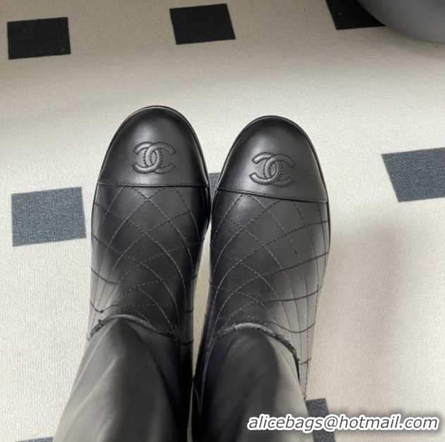 Unique Style Chanel Quilted Calfskin & Leather High Boots 6cm with Chain Black 2025 CH083009