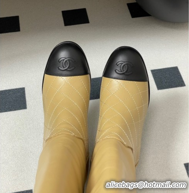 Best Product Chanel Quilted Calfskin & Leather High Boots 6cm with Chain Beige 2025 CH083009