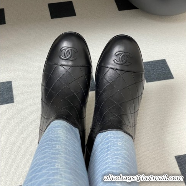 Durable Chanel Quilted Calfskin & Denim High Boots 6cm with Chain Black/Light Blue 2025 CH083009