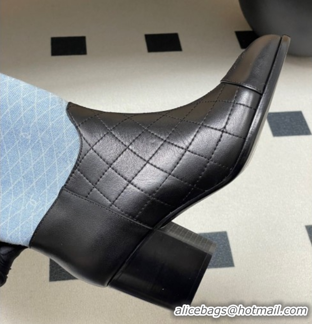 Durable Chanel Quilted Calfskin & Denim High Boots 6cm with Chain Black/Light Blue 2025 CH083009