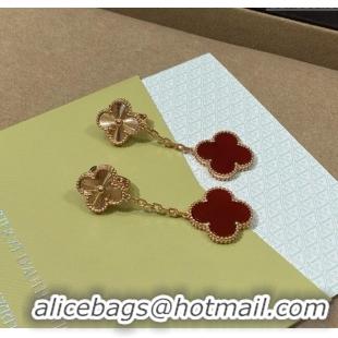 Luxury Cheap Van Cleef & Arpels Alhambra Earrings And 2 Motifs V0122 Gold/Red 2025