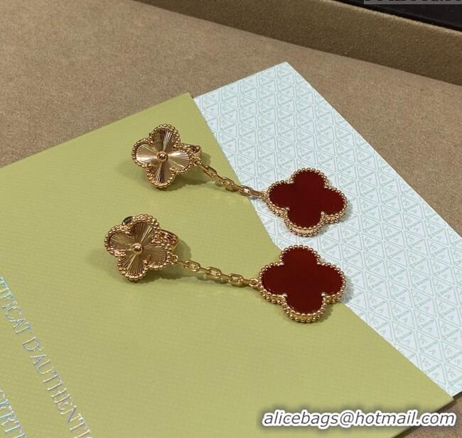 Luxury Cheap Van Cleef & Arpels Alhambra Earrings And 2 Motifs V0122 Gold/Red 2025
