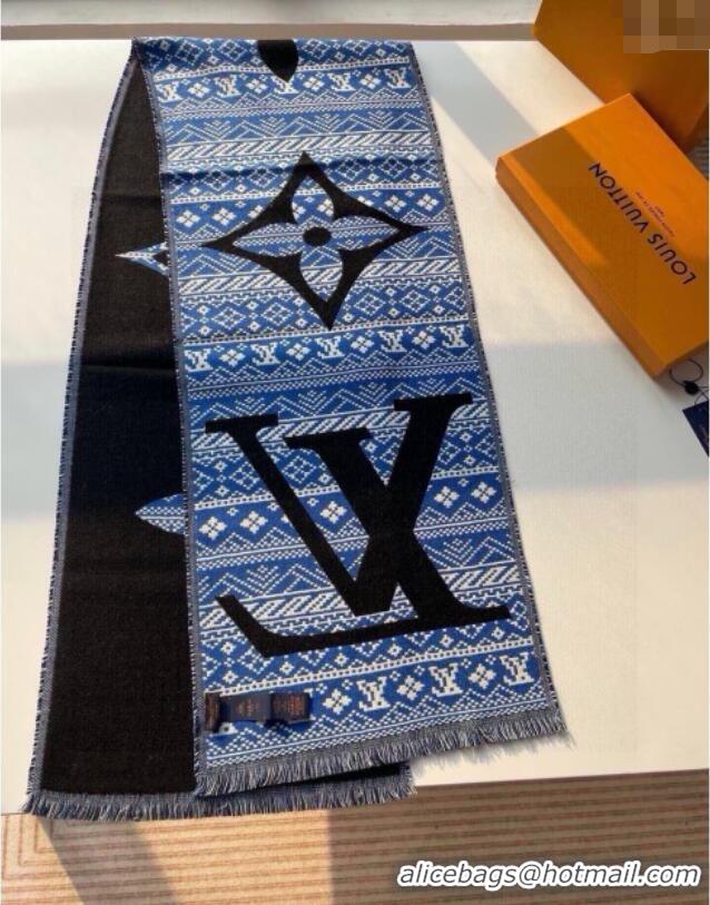 Promotional Louis Vuitton MNG Two Wool Scarf 33x200cm LV091001 Blue 2025