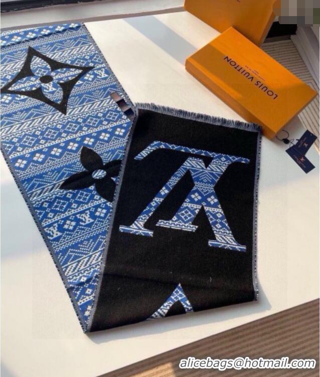 Promotional Louis Vuitton MNG Two Wool Scarf 33x200cm LV091001 Blue 2025