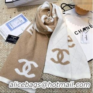 Good Taste Chanel Cashmere Wool Long Scarf 30x180cm CH091002 Beige/White 2025