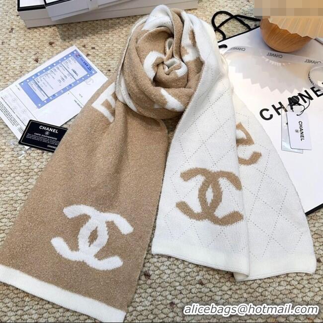 Good Taste Chanel Cashmere Wool Long Scarf 30x180cm CH091002 Beige/White 2025