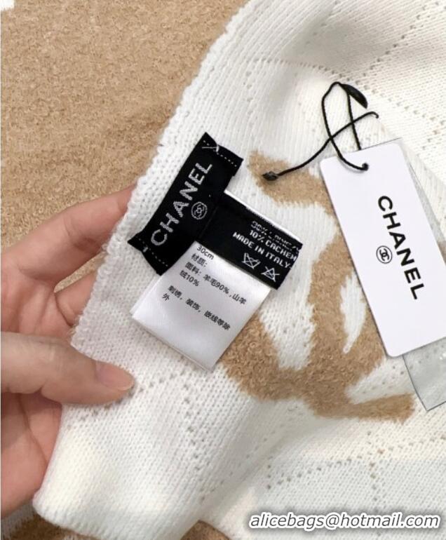 Good Taste Chanel Cashmere Wool Long Scarf 30x180cm CH091002 Beige/White 2025