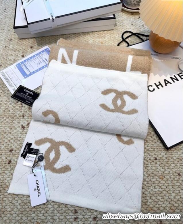 Good Taste Chanel Cashmere Wool Long Scarf 30x180cm CH091002 Beige/White 2025