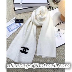 Top Grade Chanel Cashmere Wool Long Scarf 30x175cm CH091004 White 2025
