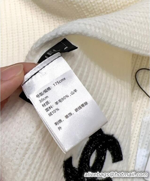 Top Grade Chanel Cashmere Wool Long Scarf 30x175cm CH091004 White 2025