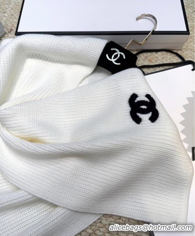 Top Grade Chanel Cashmere Wool Long Scarf 30x175cm CH091004 White 2025