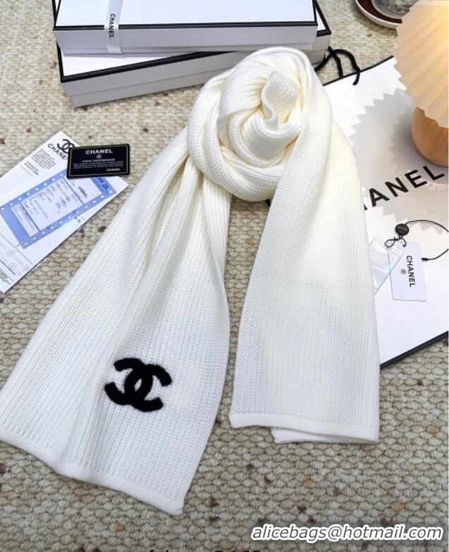 Top Grade Chanel Cashmere Wool Long Scarf 30x175cm CH091004 White 2025