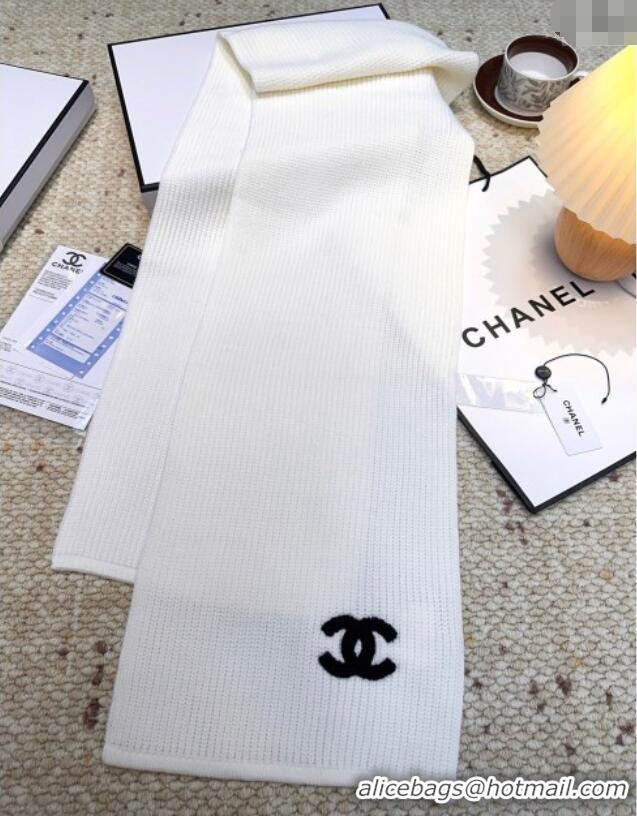 Top Grade Chanel Cashmere Wool Long Scarf 30x175cm CH091004 White 2025