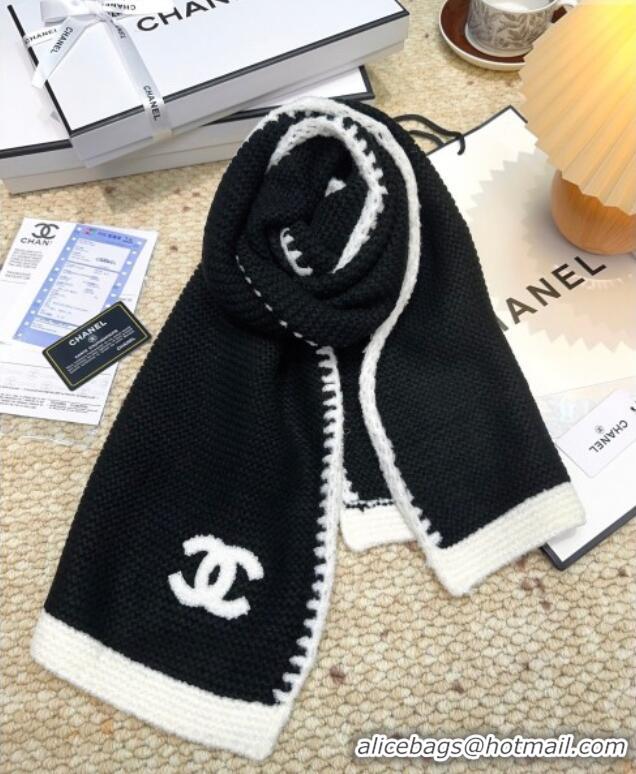 Top Grade Chanel Cashmere Wool Long Scarf 30x180cm CH091005 Black 2025