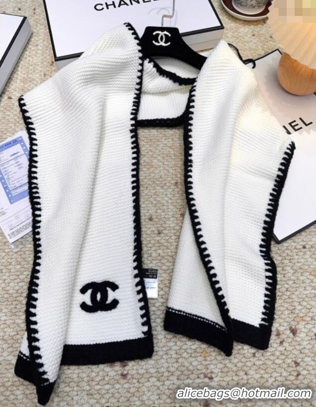 Best Product Chanel Cashmere Wool Long Scarf 30x180cm CH091005 White 2025
