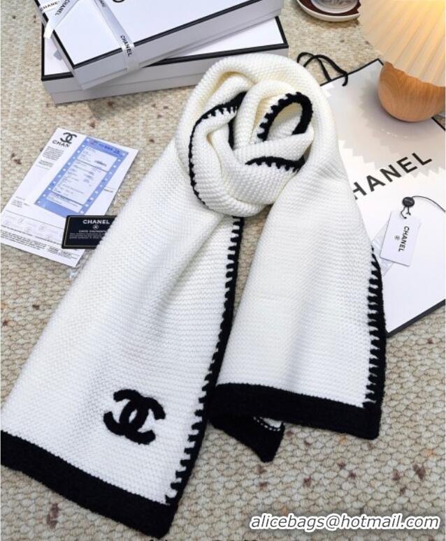 Best Product Chanel Cashmere Wool Long Scarf 30x180cm CH091005 White 2025