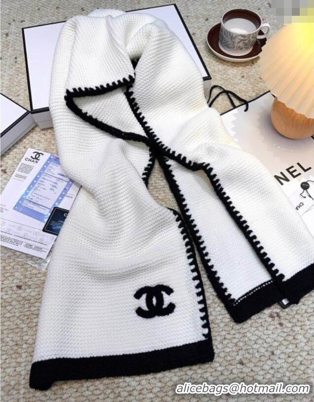 Best Product Chanel Cashmere Wool Long Scarf 30x180cm CH091005 White 2025
