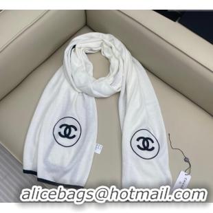 Top Grade Chanel Silk Cashmere Blend Long Scarf 65x180cm CH091006 White 2025