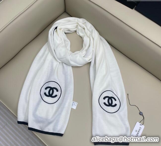 Top Grade Chanel Silk Cashmere Blend Long Scarf 65x180cm CH091006 White 2025