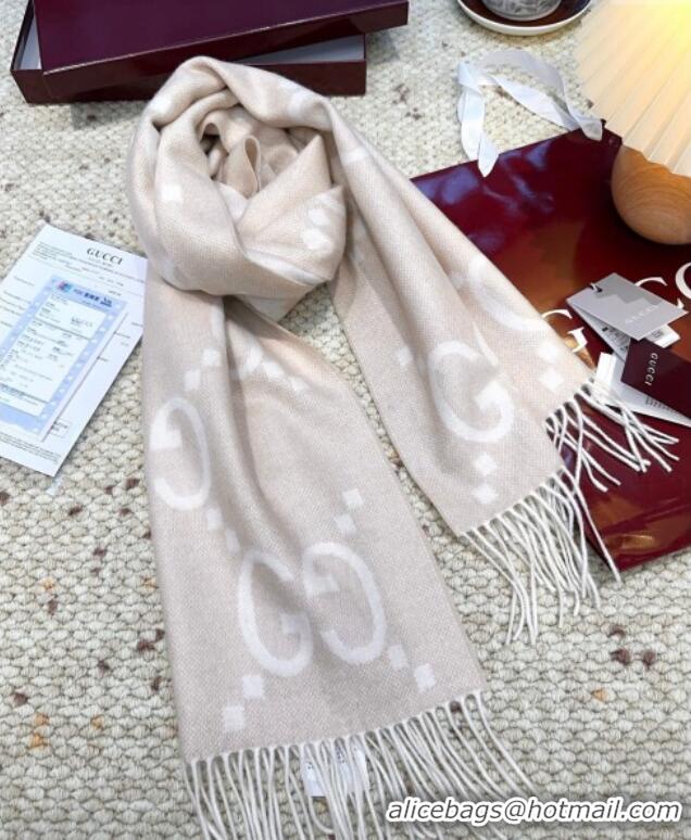 Well Crafted Gucci Cashmere Long Scarf 45x200cm GG091007 Beige/White 2025