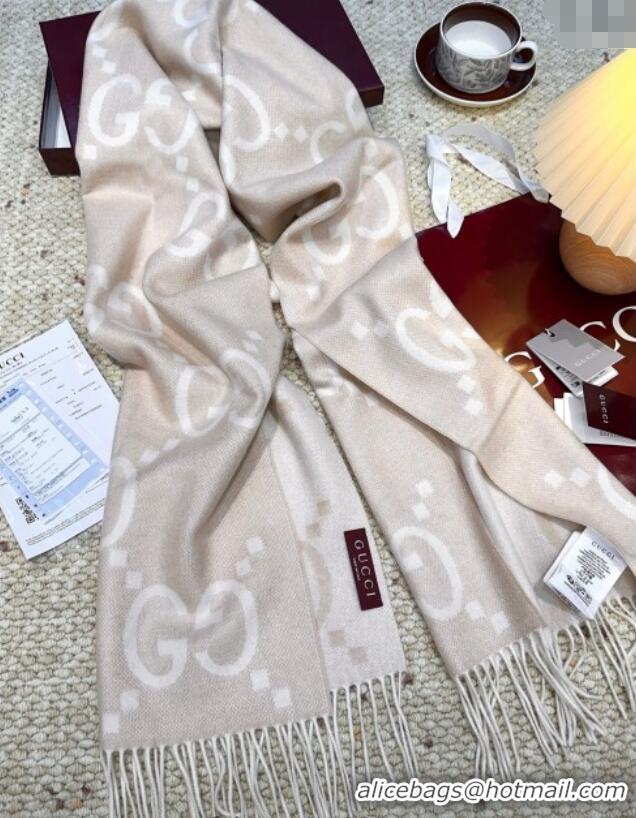 Well Crafted Gucci Cashmere Long Scarf 45x200cm GG091007 Beige/White 2025