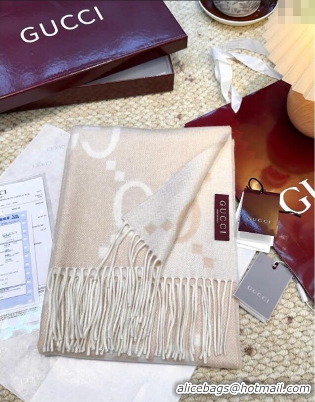 Well Crafted Gucci Cashmere Long Scarf 45x200cm GG091007 Beige/White 2025