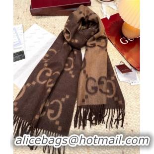Top Grade Gucci Cashmere Long Scarf 45x200cm GG091007 Dark Brown 2025