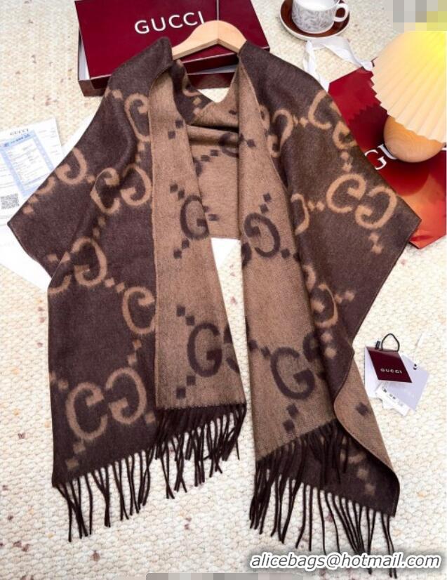 Top Grade Gucci Cashmere Long Scarf 45x200cm GG091007 Dark Brown 2025