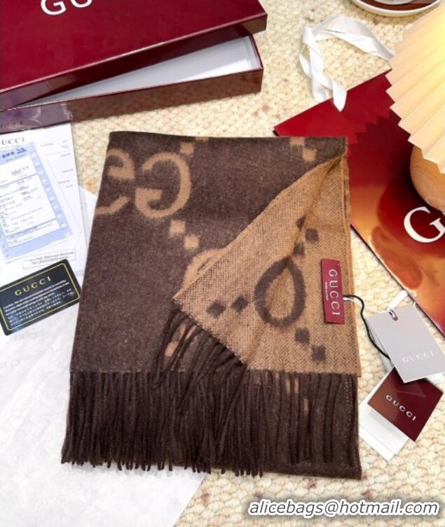 Top Grade Gucci Cashmere Long Scarf 45x200cm GG091007 Dark Brown 2025