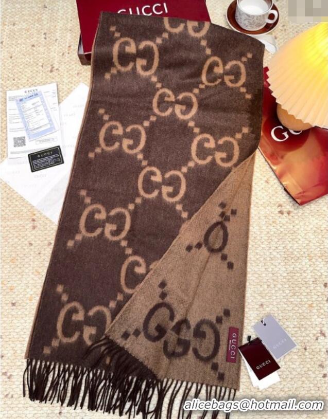 Top Grade Gucci Cashmere Long Scarf 45x200cm GG091007 Dark Brown 2025