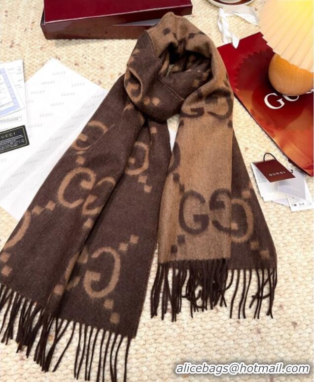 Top Grade Gucci Cashmere Long Scarf 45x200cm GG091007 Dark Brown 2025