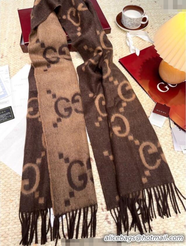 Top Grade Gucci Cashmere Long Scarf 45x200cm GG091007 Dark Brown 2025