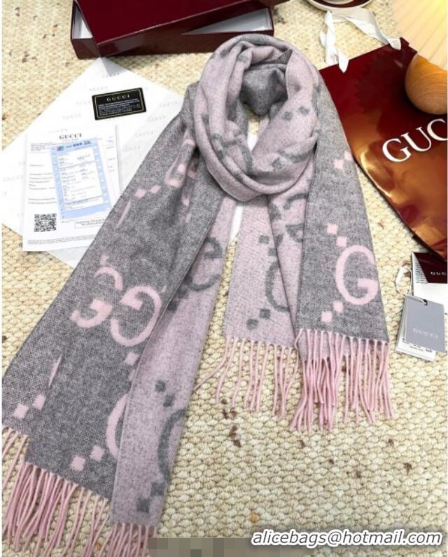 Best Price Gucci Cashmere Long Scarf 45x200cm GG091007 Grey/Pink 2025