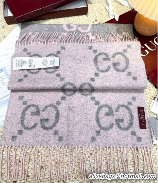 Best Price Gucci Cashmere Long Scarf 45x200cm GG091007 Grey/Pink 2025
