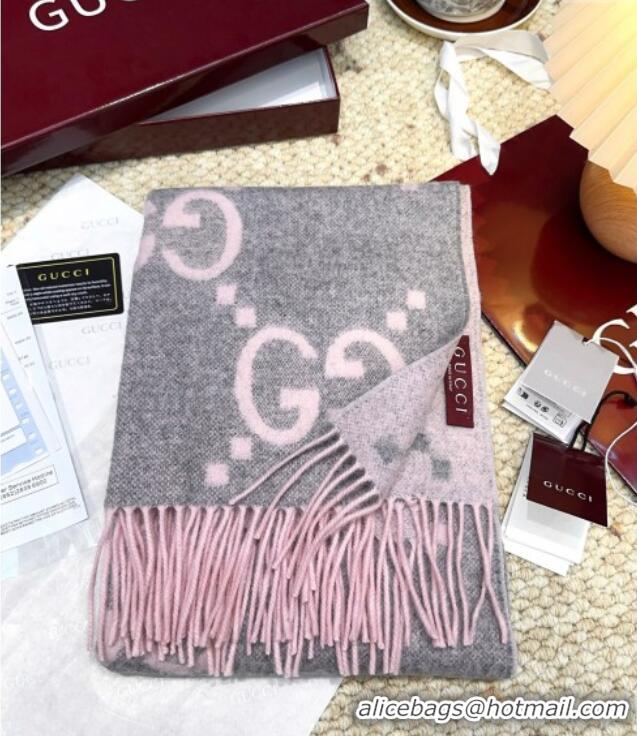 Best Price Gucci Cashmere Long Scarf 45x200cm GG091007 Grey/Pink 2025