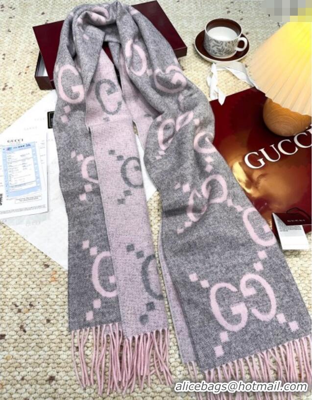 Best Price Gucci Cashmere Long Scarf 45x200cm GG091007 Grey/Pink 2025