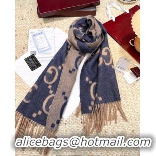 Luxury Cheap Gucci Cashmere Long Scarf 45x200cm GG091007 Blue/Beige 2025