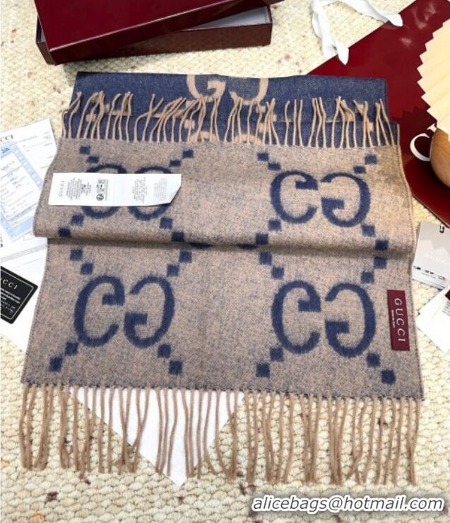 Luxury Cheap Gucci Cashmere Long Scarf 45x200cm GG091007 Blue/Beige 2025