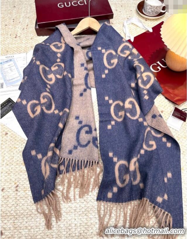 Luxury Cheap Gucci Cashmere Long Scarf 45x200cm GG091007 Blue/Beige 2025