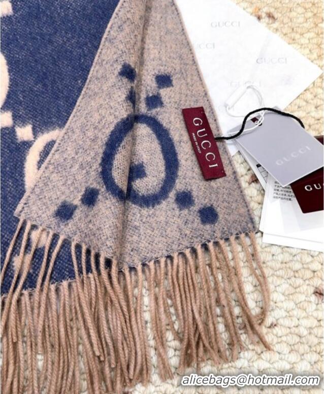 Luxury Cheap Gucci Cashmere Long Scarf 45x200cm GG091007 Blue/Beige 2025