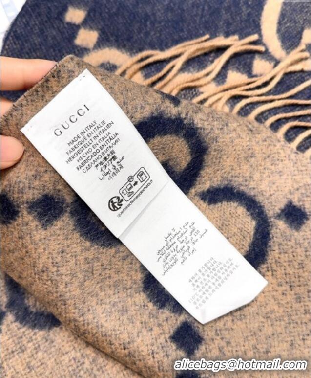 Luxury Cheap Gucci Cashmere Long Scarf 45x200cm GG091007 Blue/Beige 2025