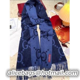 Modern Classic Gucci Cashmere Long Scarf 45x200cm GG091007 Dark Blue 2025
