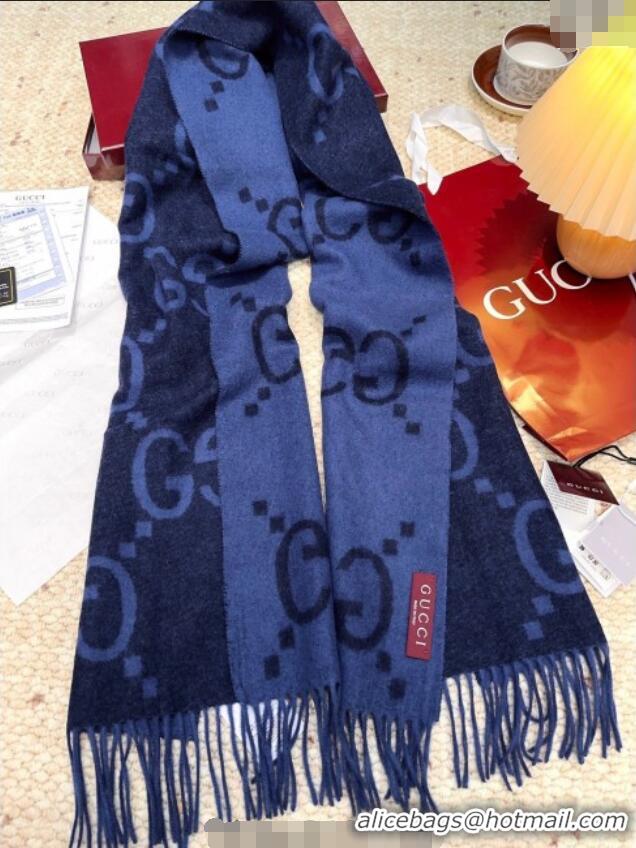 Modern Classic Gucci Cashmere Long Scarf 45x200cm GG091007 Dark Blue 2025