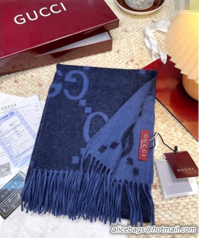 Modern Classic Gucci Cashmere Long Scarf 45x200cm GG091007 Dark Blue 2025