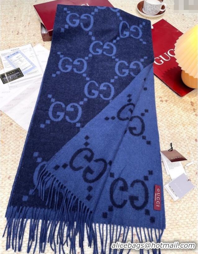 Modern Classic Gucci Cashmere Long Scarf 45x200cm GG091007 Dark Blue 2025