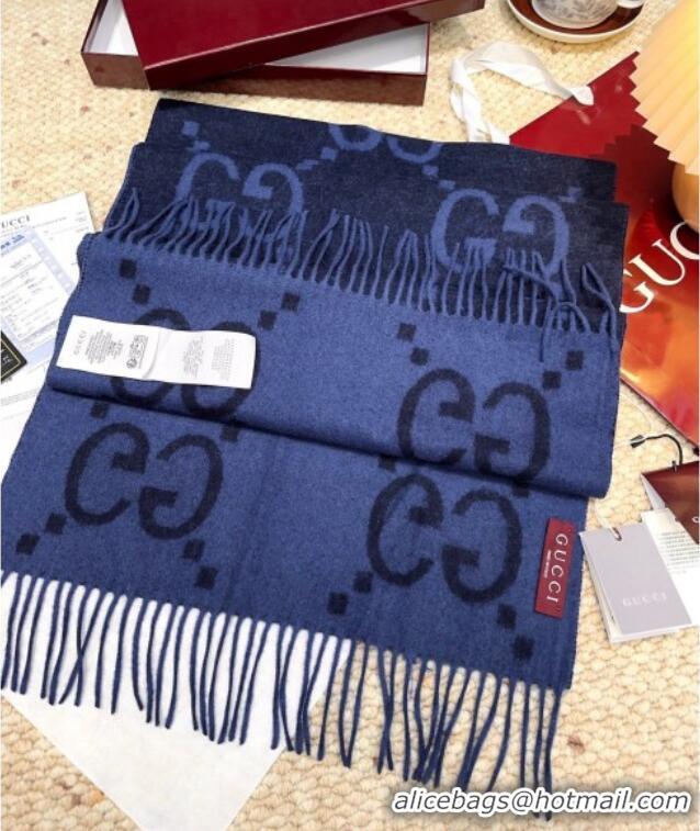Modern Classic Gucci Cashmere Long Scarf 45x200cm GG091007 Dark Blue 2025