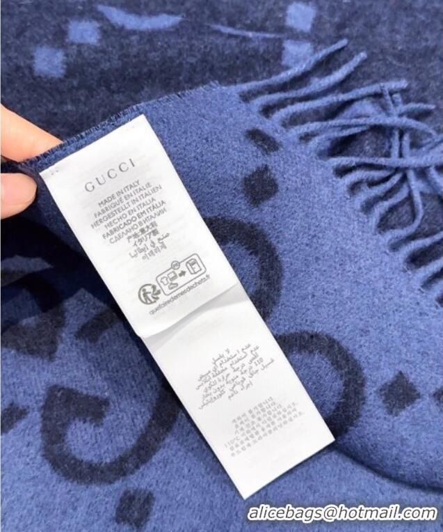Modern Classic Gucci Cashmere Long Scarf 45x200cm GG091007 Dark Blue 2025
