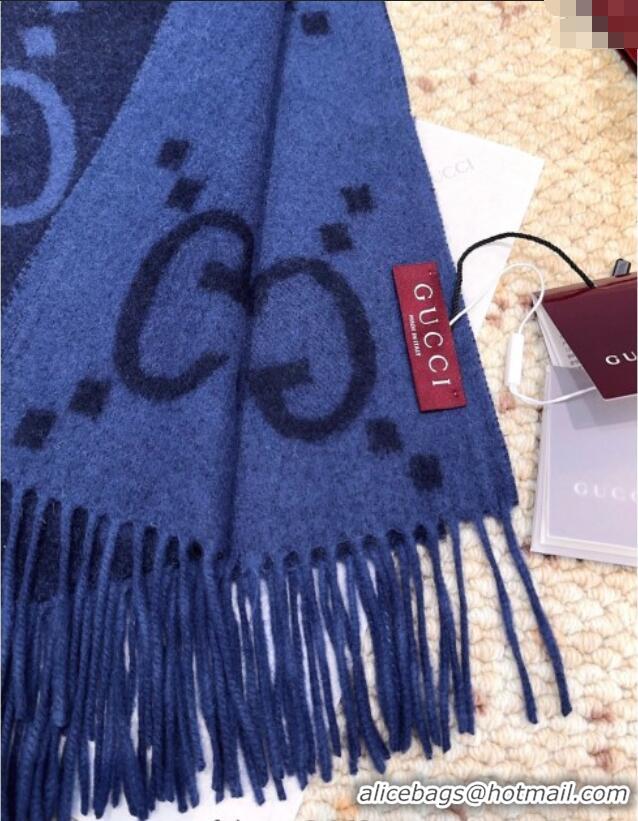 Modern Classic Gucci Cashmere Long Scarf 45x200cm GG091007 Dark Blue 2025