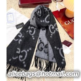 Best Price Gucci Cashmere Long Scarf 45x200cm GG091007 Grey/Black 2025