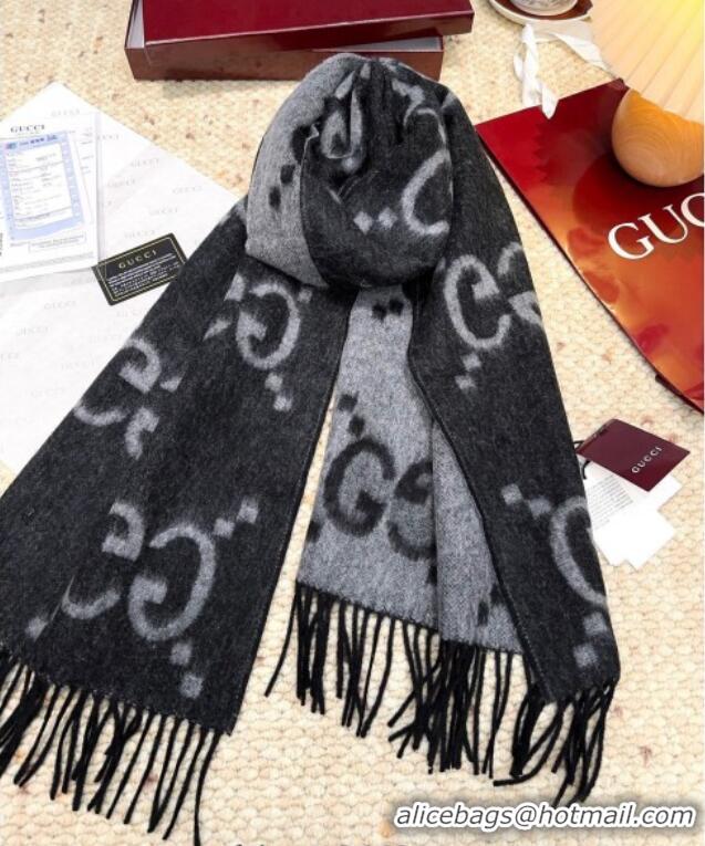 Best Price Gucci Cashmere Long Scarf 45x200cm GG091007 Grey/Black 2025